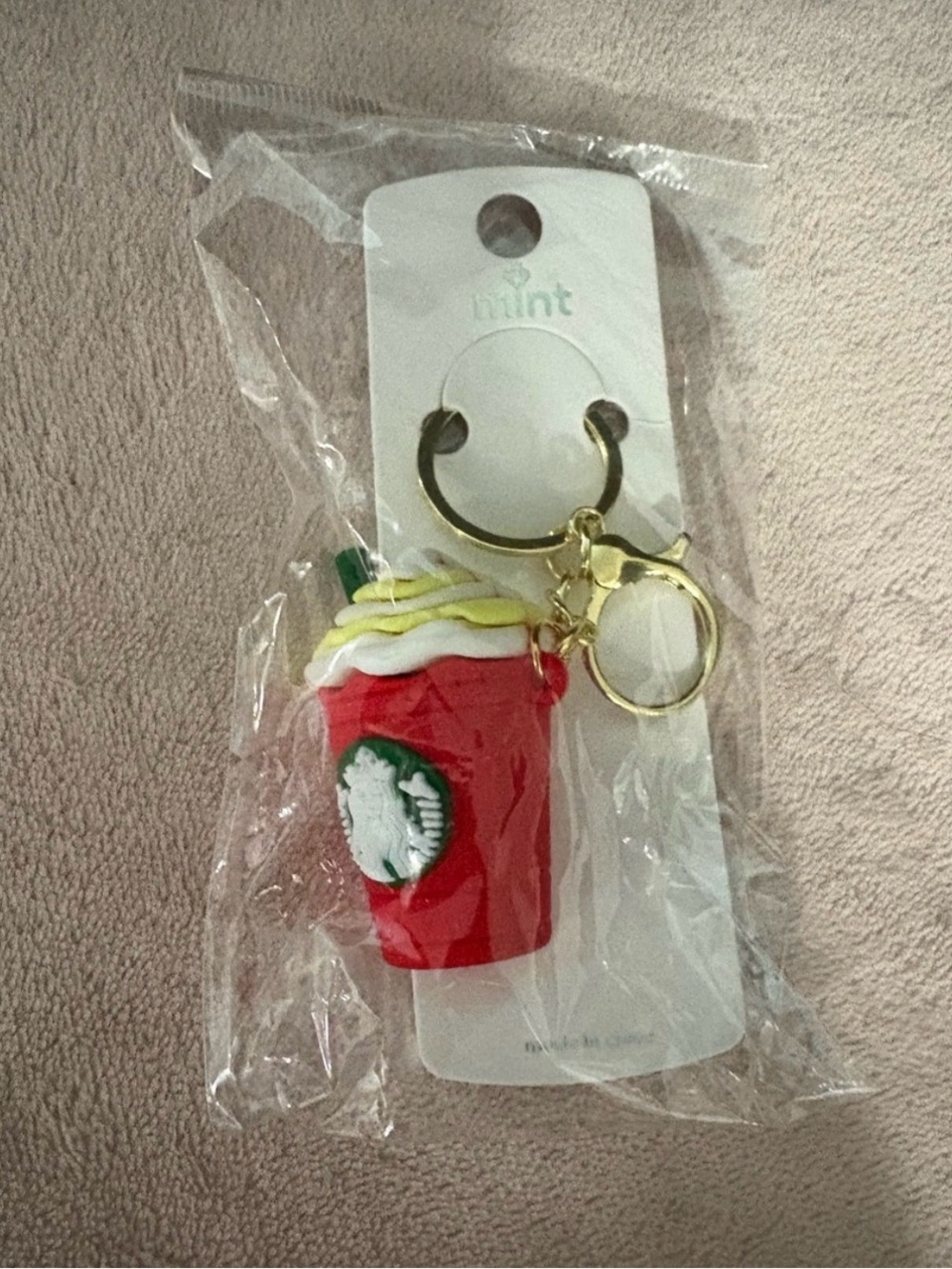 Mint Red Coffee Cup bag charm with Starbucks logo Gold Hardware